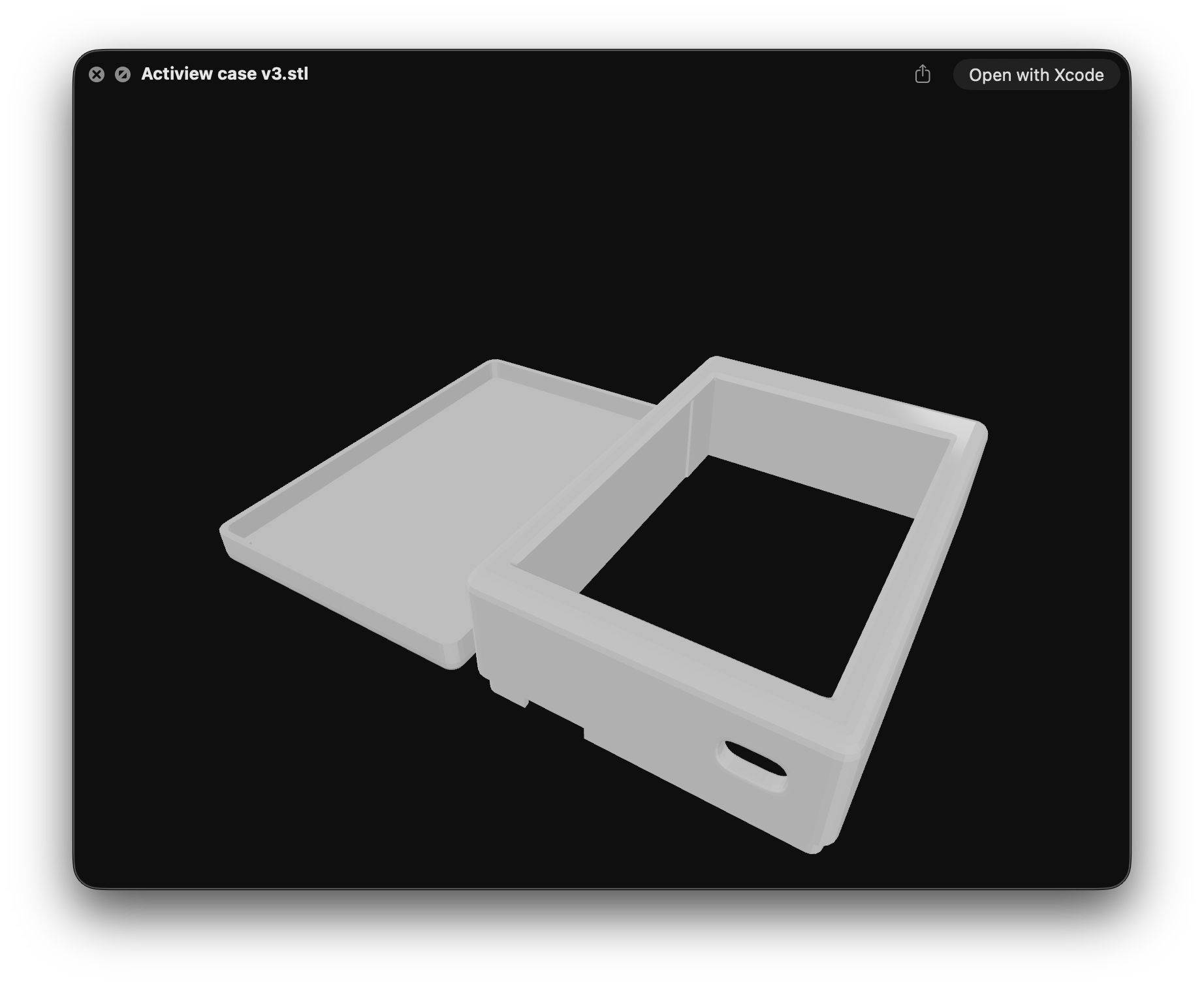Shapr3D screenshot of the ActiView case v3 model