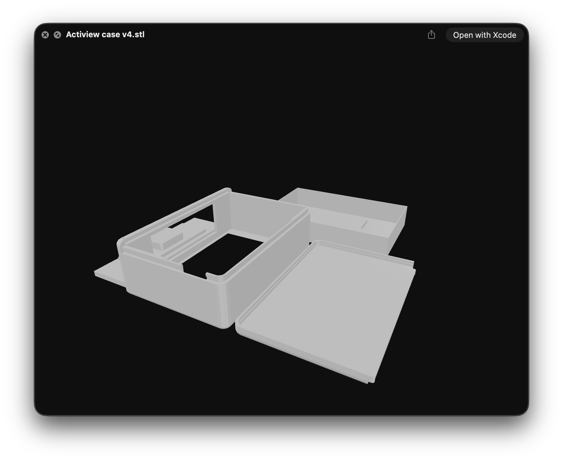 Shapr3D screenshot of the ActiView case v4 model