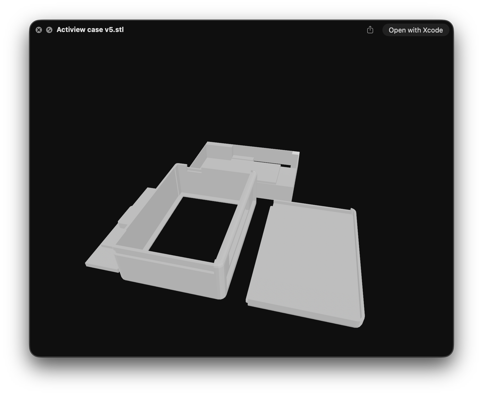 Shapr3D screenshot of the ActiView case v5 model