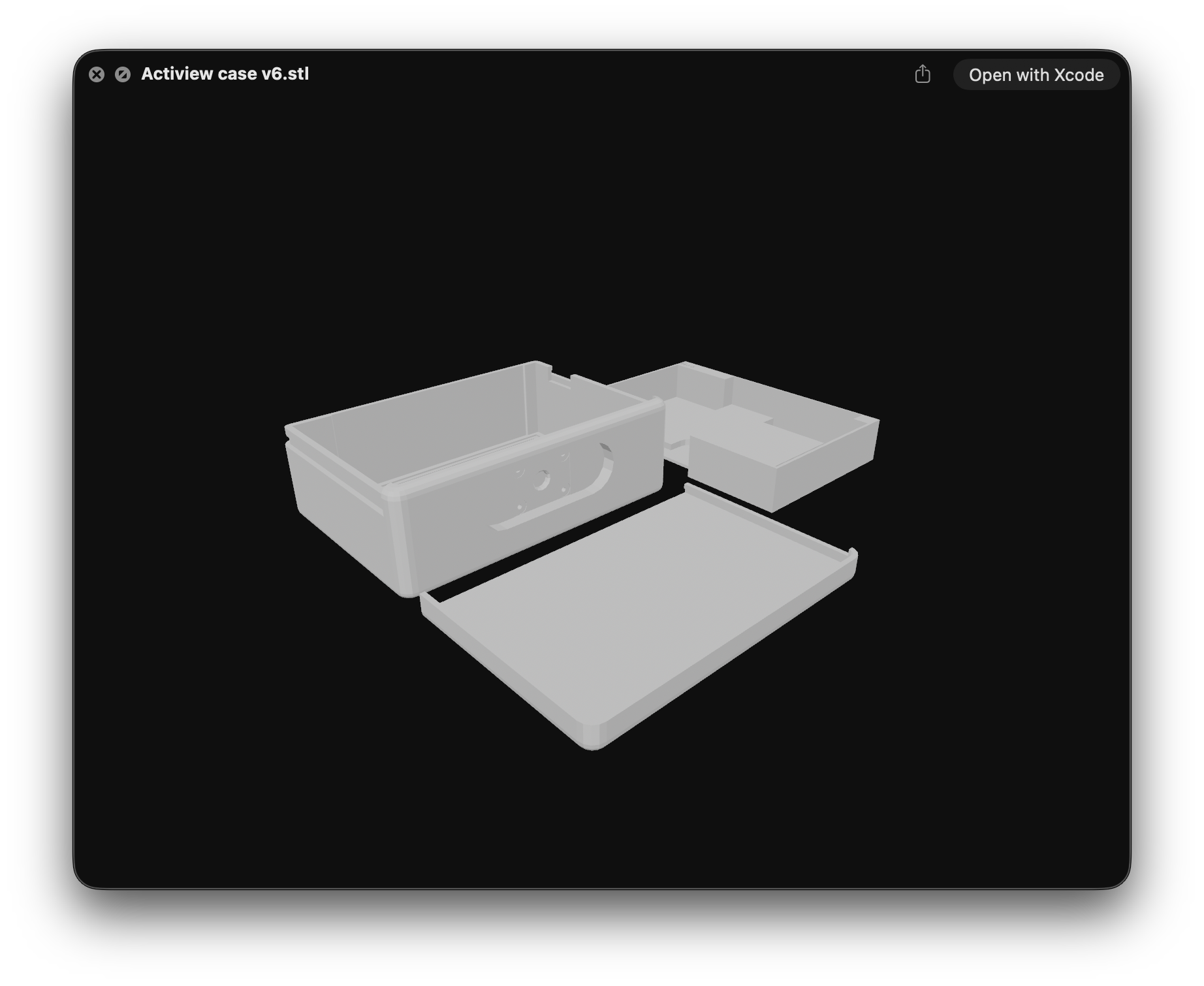Shapr3D screenshot of the ActiView case v6 model