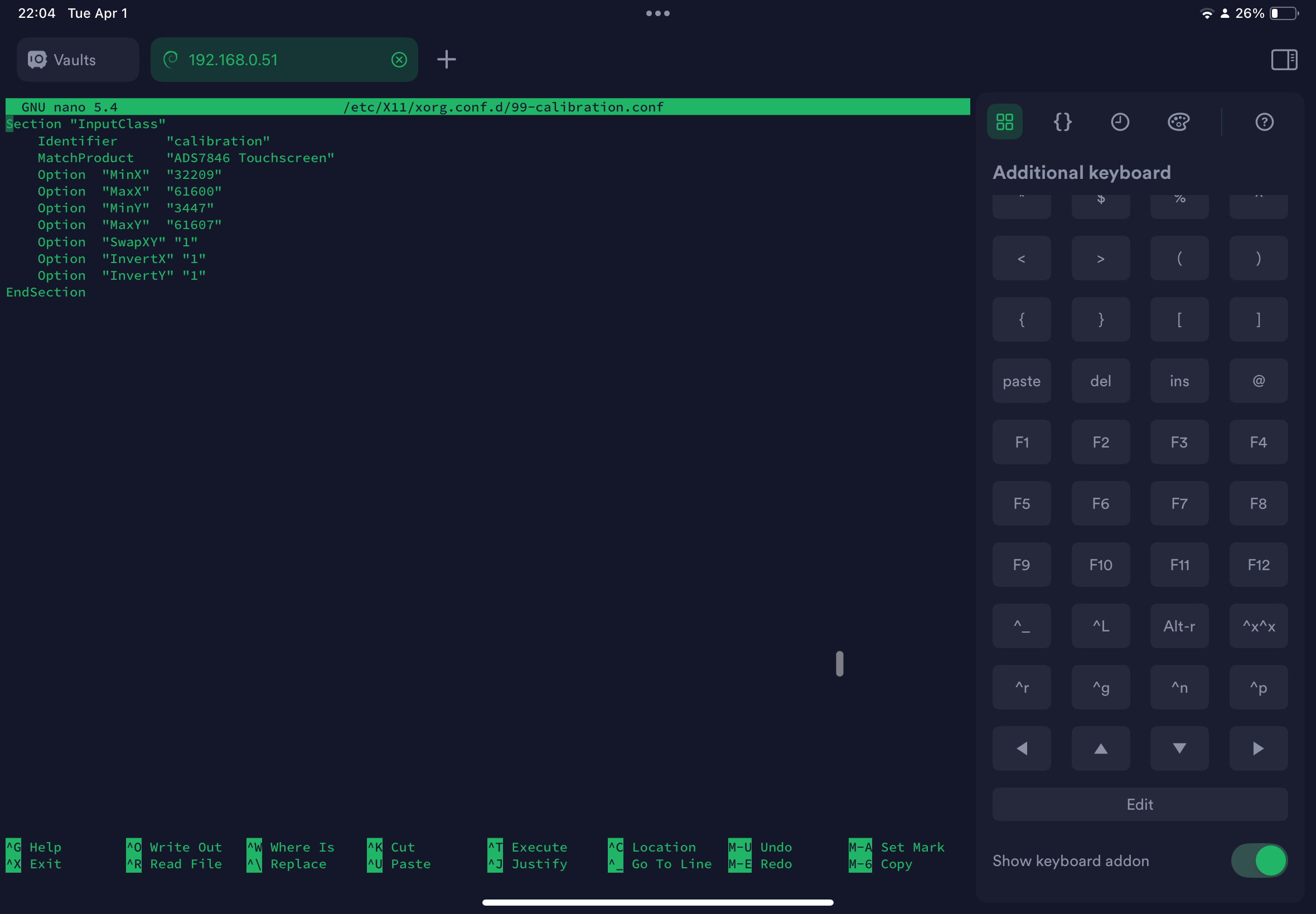 Raspberry Pi settings screen used while configuring part of the ActiView workflow