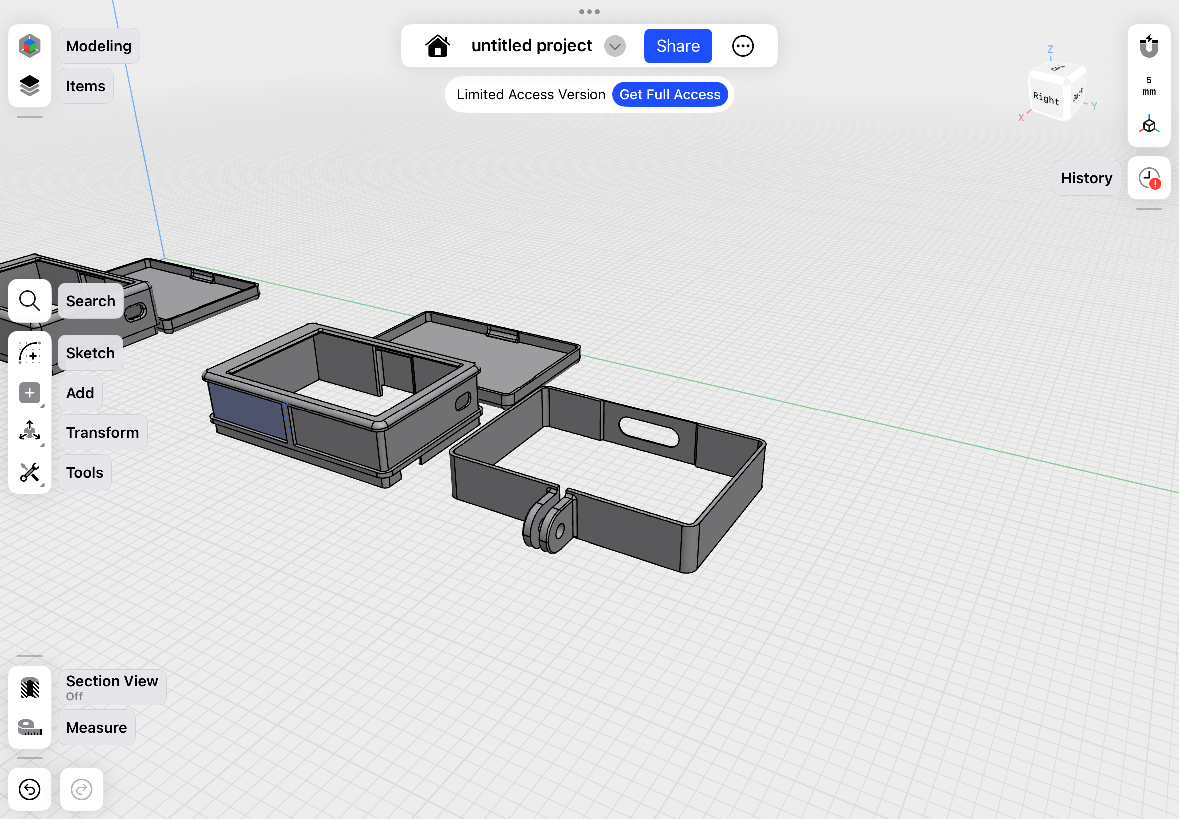 Shapr3D workspace showing several ActiView case parts during modeling