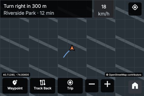 ActiView Studio offline map and navigation screen